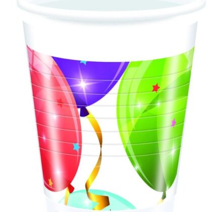 Plastikiniai puodeliai "Balionai" (8 vnt./200 ml.)