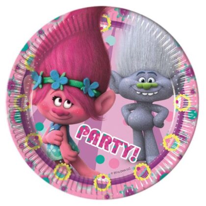 Popierinės vienkartinės lėkštutės „Troliai“ 8 vnt. 19,5 cm.