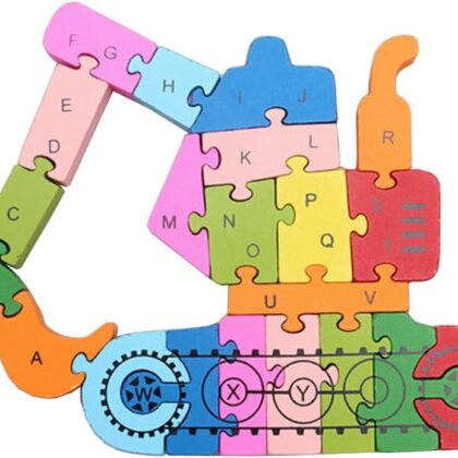 Spalvinga medinė ekskavatoiaus dėlionė