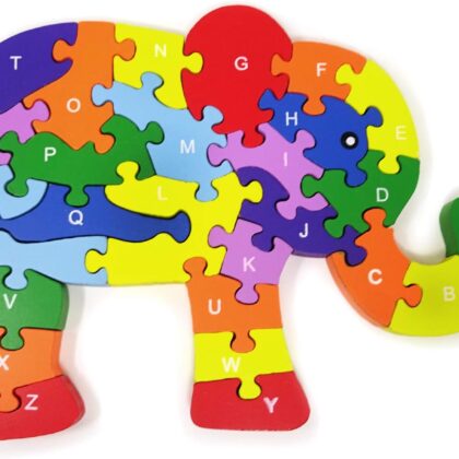 Spalvinga medinė dramblio dėlionė