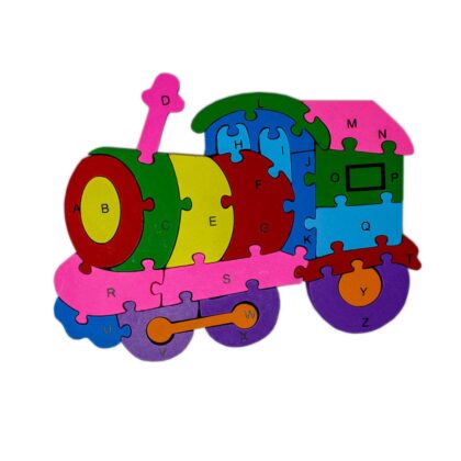 Spalvinga medinė traukinio dėlionė