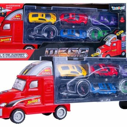 Sunkvežimis vilkikas + 6 automobiliai lagamine