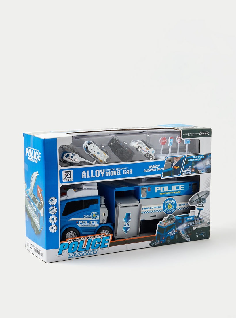 Friction Power Policijos sunkvežimis konteinerinis automobilis su apšvietimu ir muzika - Image 3