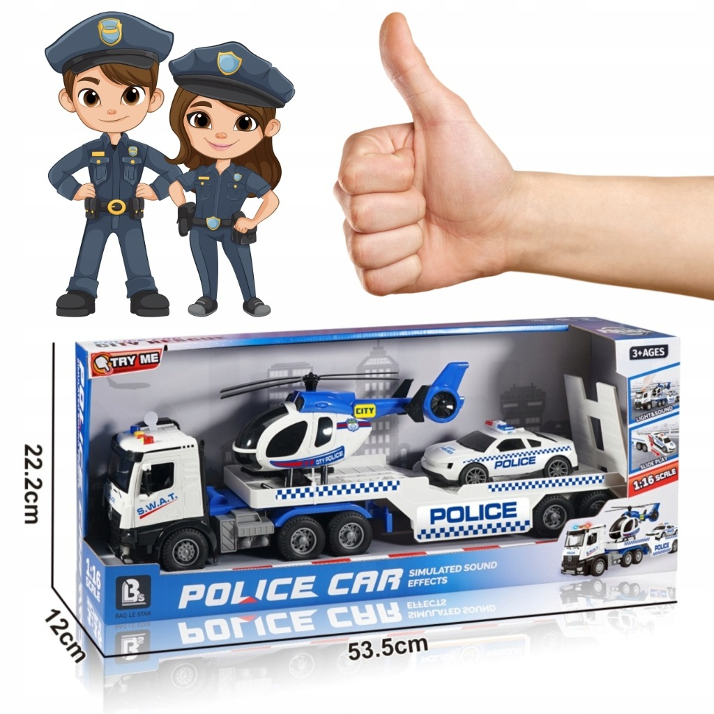 Policijos sunkvežimis su helikopteriu ir automobiliu – 3 viename rinkinys