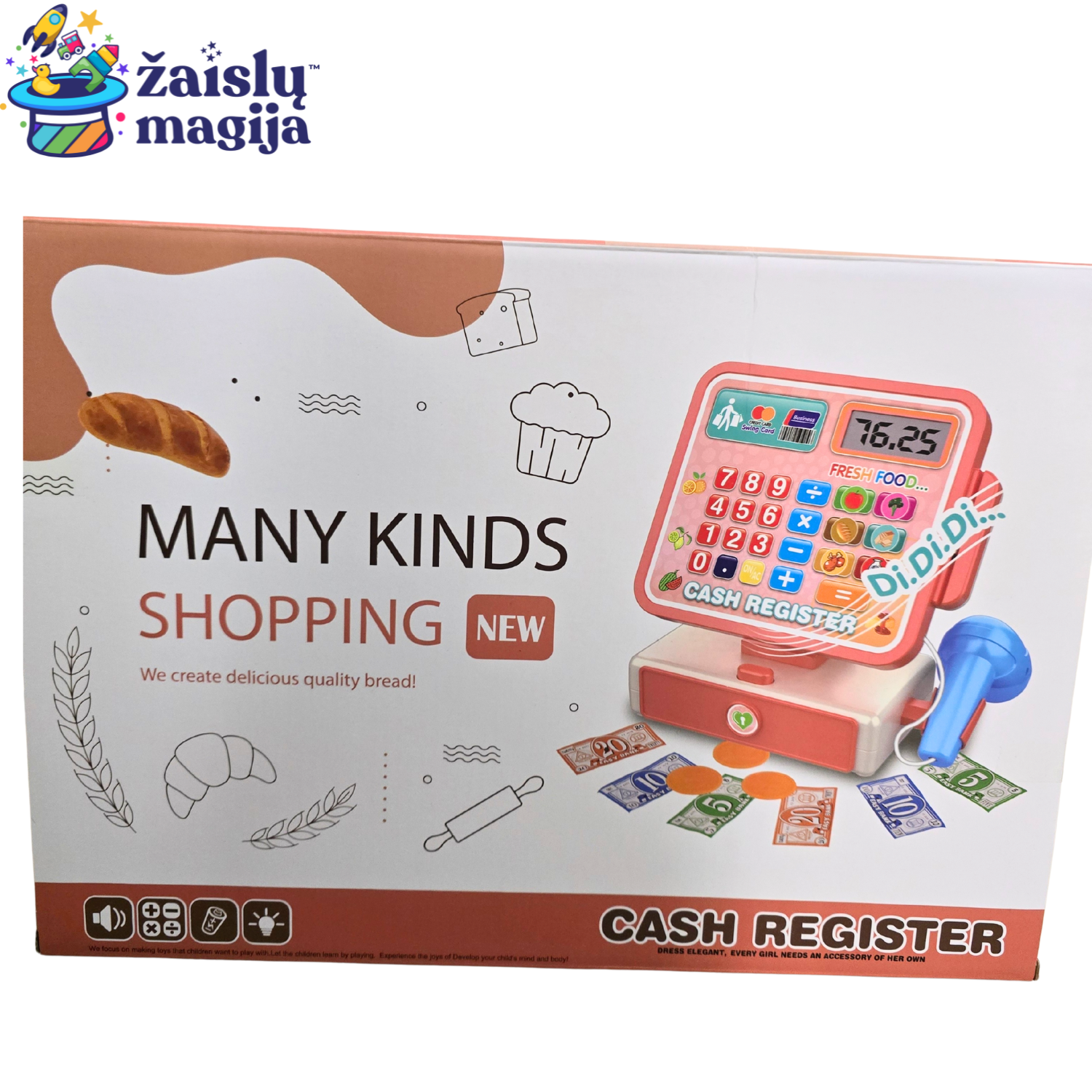 Žaislinis kasos aparatas su skaneriu ir desertų rinkiniu – „Cake Cash Register“ - Image 2