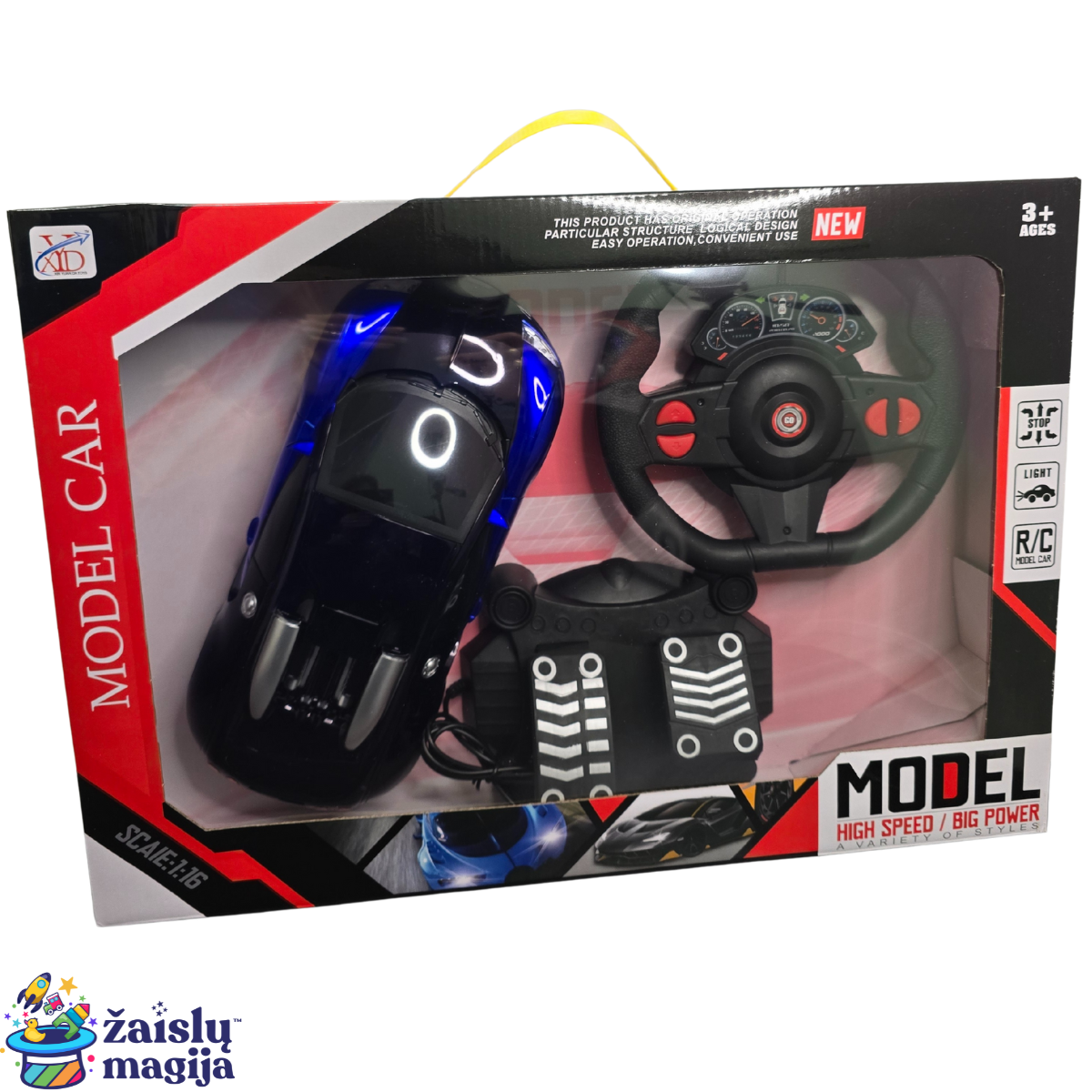 Nuotoliniu būdu valdomas automobilis su vairu ir pedalais „Model Car“