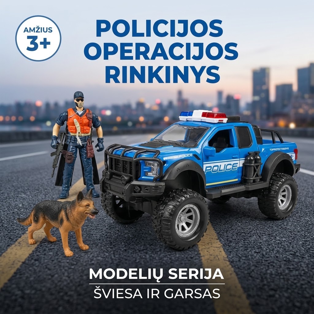Policijos automobilio rinkinys su pareigūnu ir šunimi - Image 3