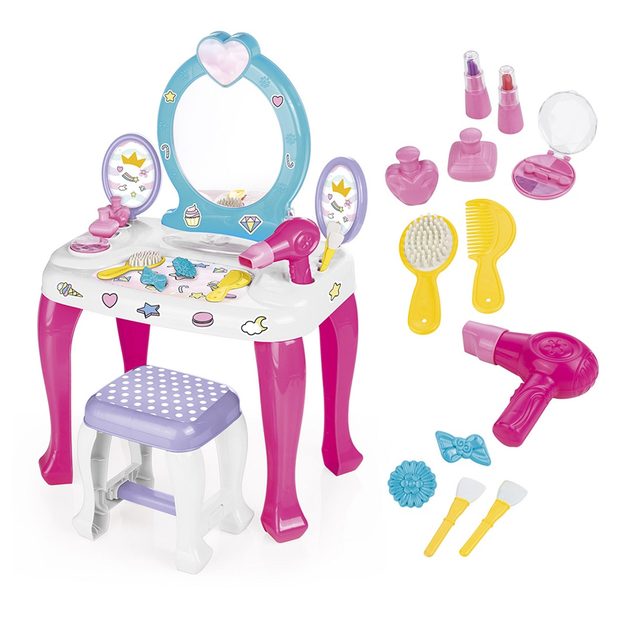 Kosmetinio staliuko ir kėdutės komplektas Unicorn Dolu, 71 cm, su 12 priedų - Image 6