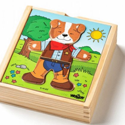 Edukacinė medinė dėlionė „Woody“ – Aprenk šuniuką