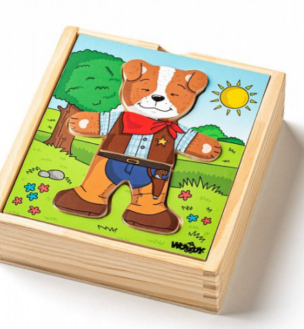Edukacinė medinė dėlionė „Woody“ – Aprenk šuniuką