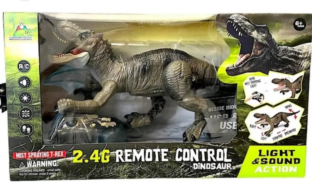 Interaktyvus nuotoliniu būdu valdomas dinozauras T-Reksas su garų ir šviesos efektais (35 cm)